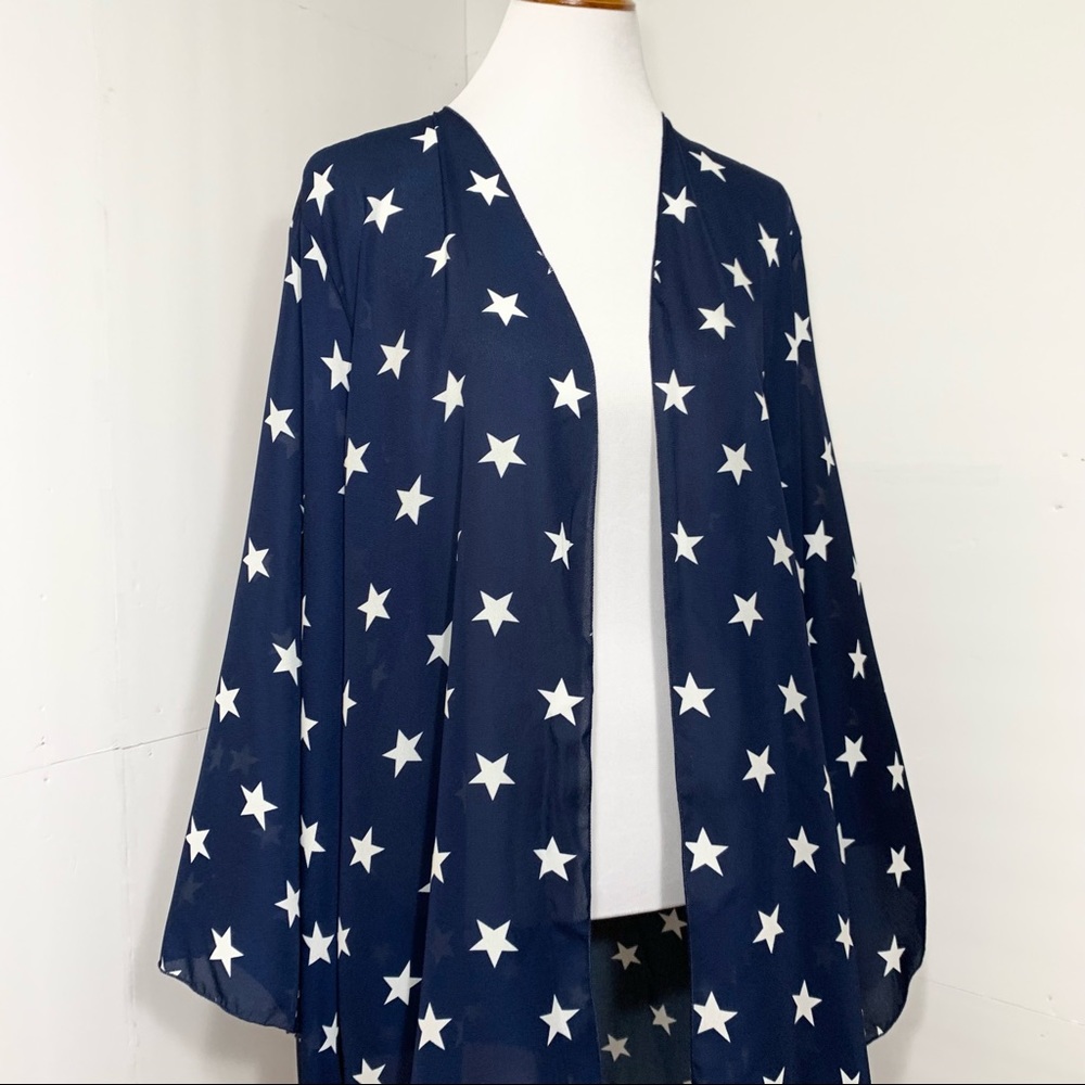 SOLD-NWT L&B {Boutique} Flag Star Kimono Duster Cardigan - Picture 6 of 10